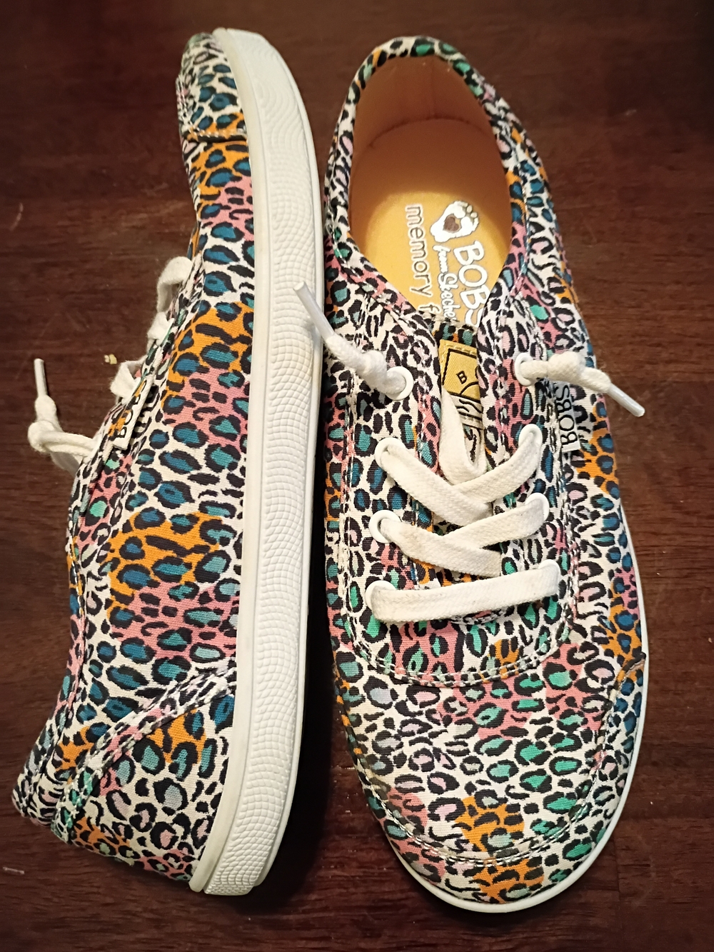 BOBS from Skechers Multicolor Leopard Print Canvas Sneakers Size 6.5